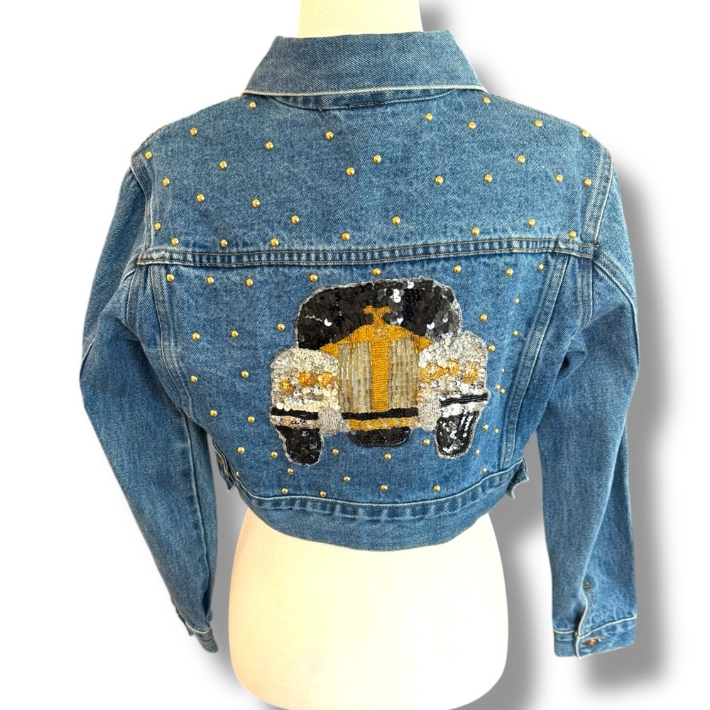 VTG Frederick's of Hollywood Denim Jacket Crop Embellished Studded‎ Automobile M